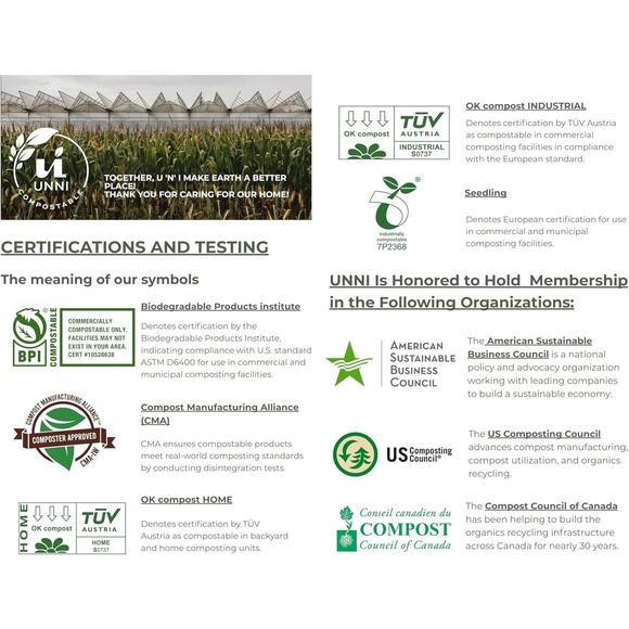 UNNI Compostable Bags with Handles 1.6 Gallon / 6 Liter, 50 Count, 0.64 mil - Picture 2 of 5